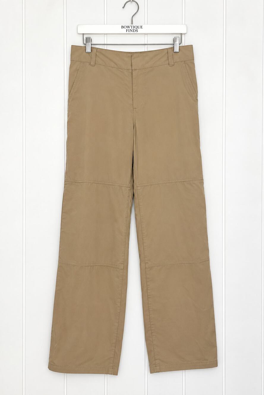 City DKNY Pants Size 8 Tan Khaki Straight Leg Y2K Unfinished Hem